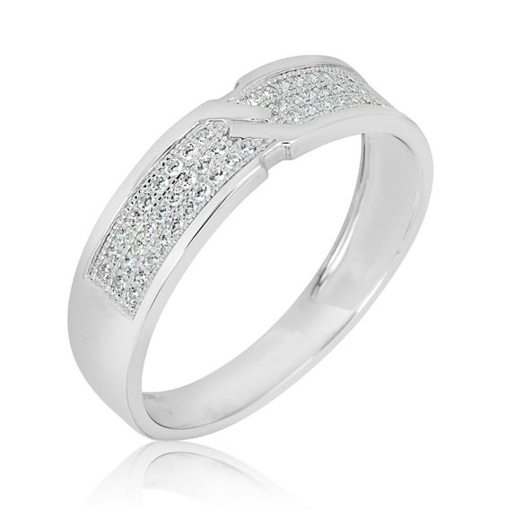 AVORA 925 Sterling Silver Men's Four-Row Simulated Diamond CZ Wedding Band Ring  - Size 11