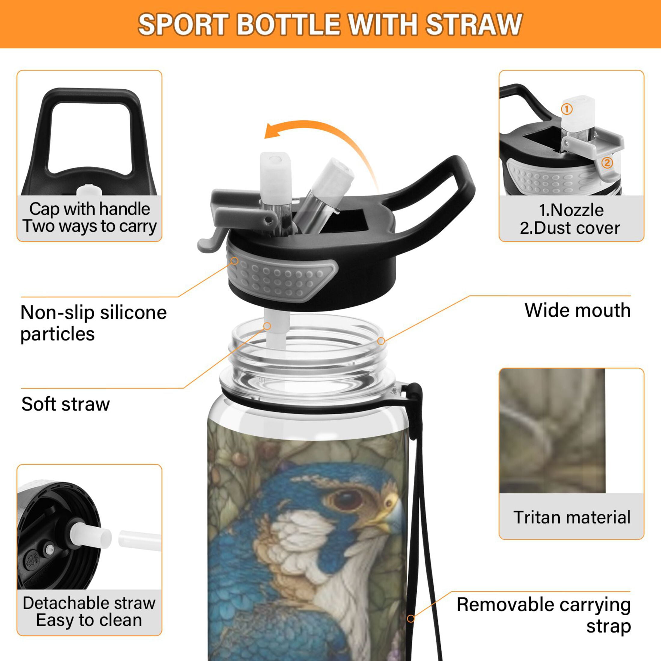 BZSMCE Sport Bottle Stained Glass Blue Bird Outdoor sports Water Bottle Size: 10.4x3in