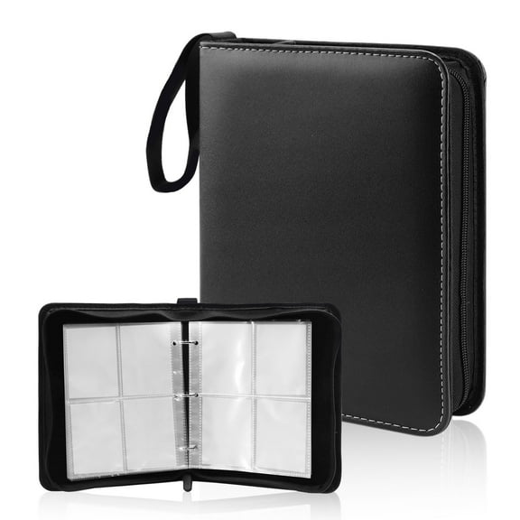 Card Binder Case with 400 Pockets, Large Capacity Card Collection Binder with 50 Removable Sleeves, Portable Zipper Collectible Trading Card Albums with Hand Strap for Travel Game  Black