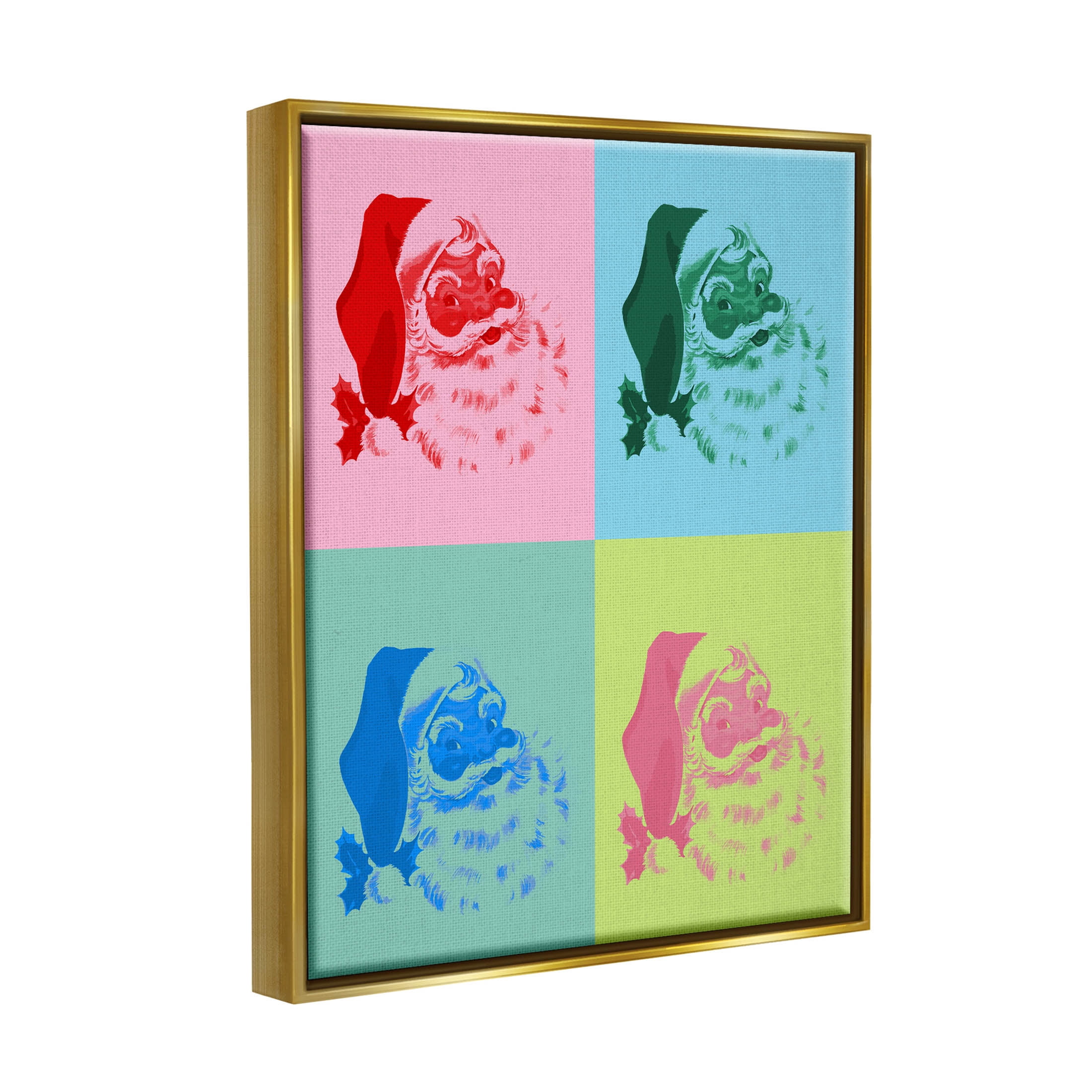 Pop Style Christmas Santa Holiday Graphic Art Metallic Gold Framed Art Print Wall Art