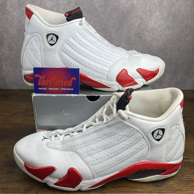 Ni-k-e Vintage Air Jordan 14 OG 1999 Candy Cane Size 13 136011-102 White Red Men’s Shoe