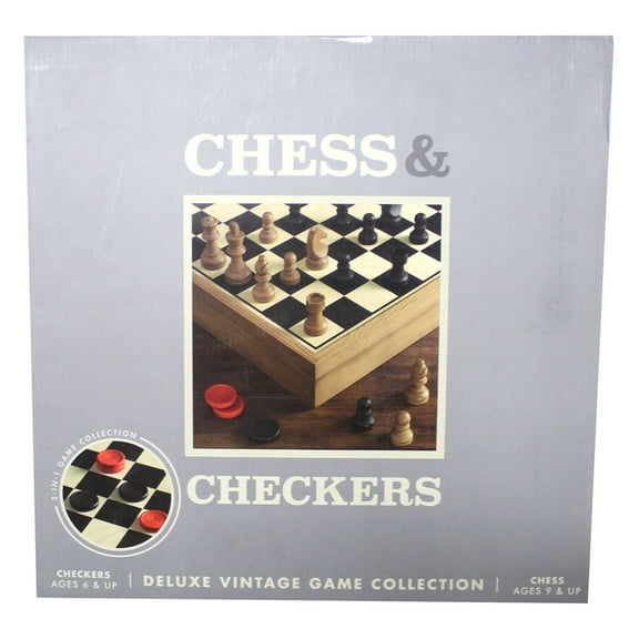 Winning Solutions Deluxe Vintage Wood Chess & Checkers Game Set, 32 Pieces, Rustic Finish