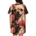 thumbnail image 3 of Lsque Vintage Red Flower Chihuahua Women's Short-Sleeved Pajama Set - 2 Piece Soft and Lightweight Sleepwear Set-Small, 3 of 9