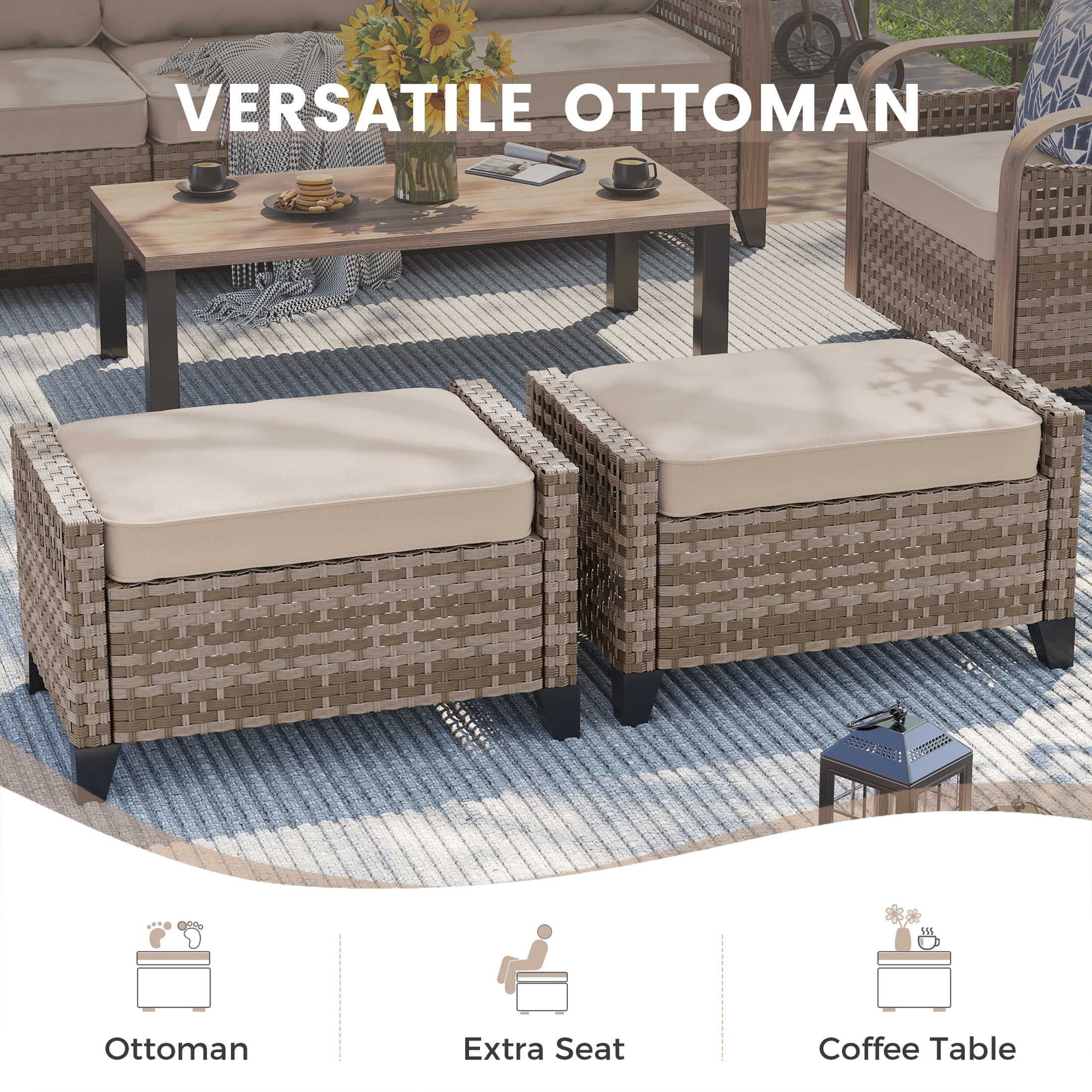 Poteban Outdoor Patio All Weather Wicker Furniture Sets,with Coffee Table, Sofa, Swivel Rocking Chair and Ottoman,for Pool, Backyard, Garden, 8 Pieces