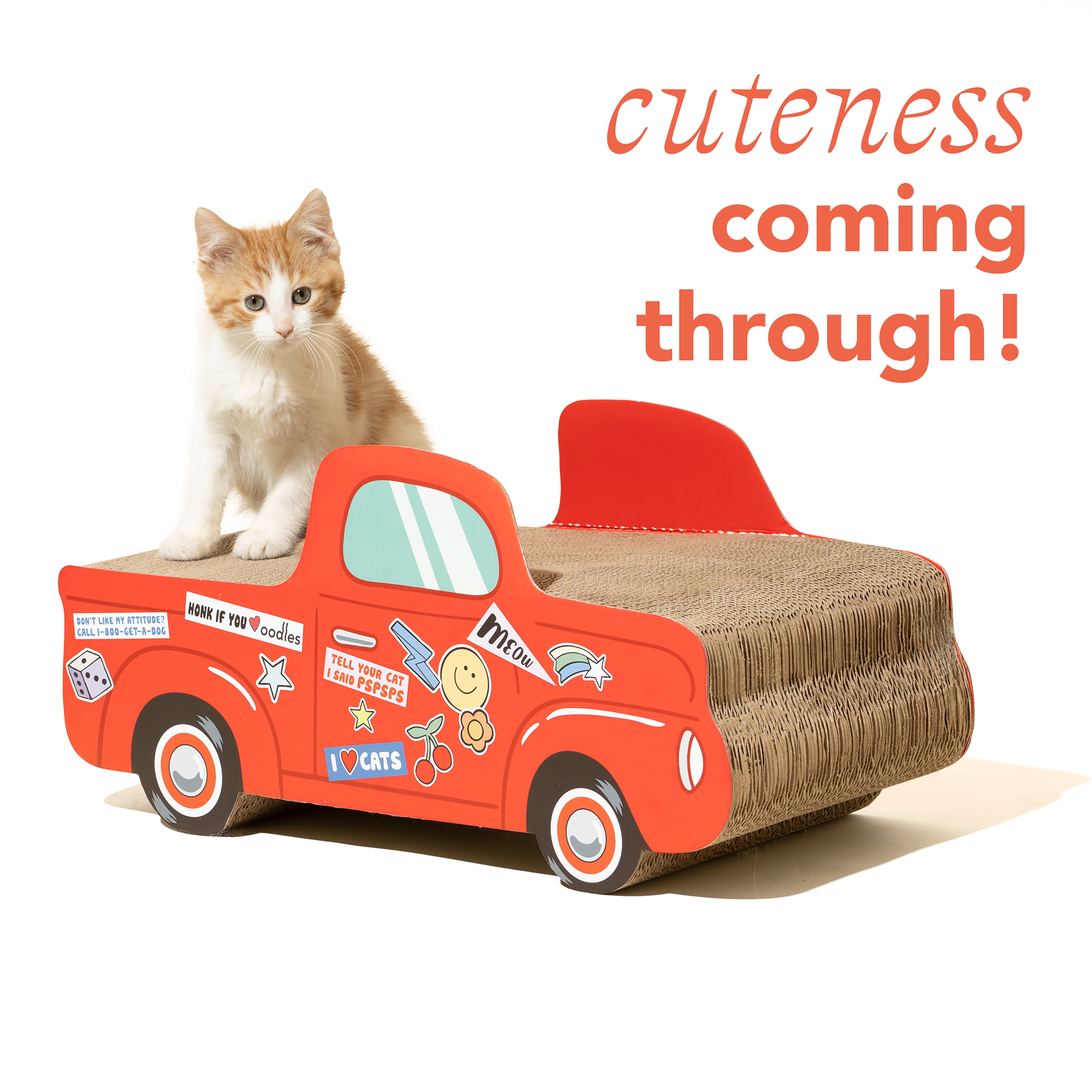 Oodles Red Retro Pick up Truck Durable Corrugated Cardboard Cat Scratching Pad, One Size