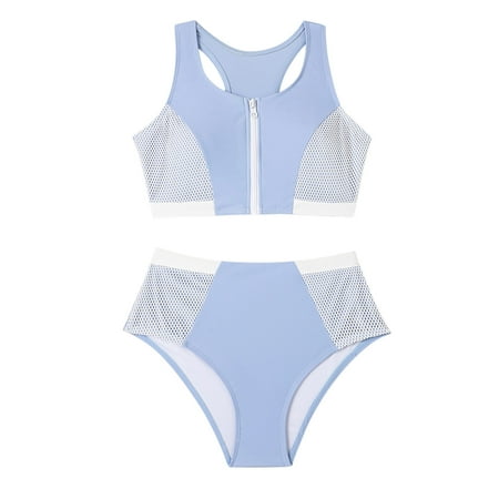 PEASKJP Womens Bikini Swimsuits Women s High Waisted Bikini Sets Sporty Two Piece Swimsuit Color Block Cheeky High Cut Bathing Suits (Blue XL)