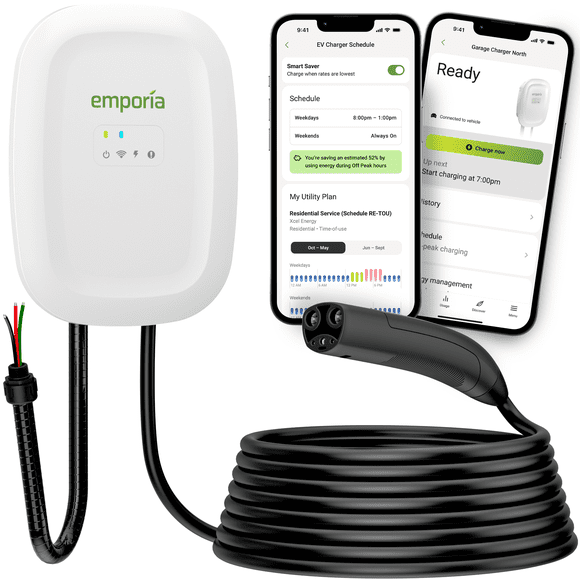 EMPORIA ENERGY LEVEL 2 EV CHARGER |NACS (TESLA) | ENERGY STAR | UL LISTED | 48 AMP HARDWIRED | 24' CABLE | Smart Home Charging Station