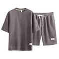 thumbnail image 4 of Men's Waffle Short Sleeve Tracksuit Summer T Shirt & Shorts set 2 Pockets Oversize Two Piece Casual Daily, 4 of 4