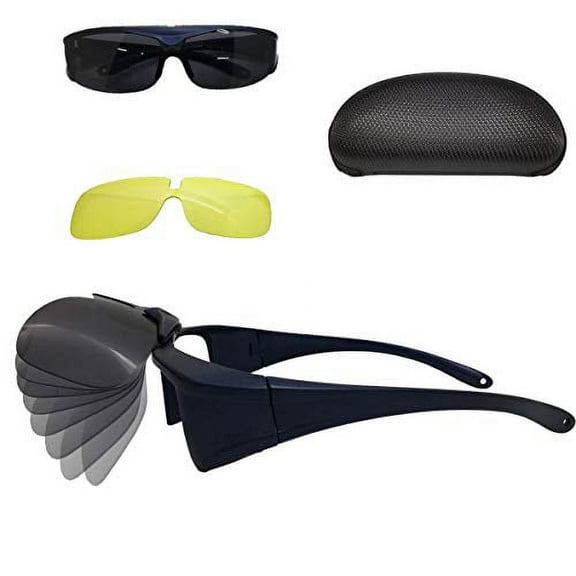 Auto Outdoor 100% UV400 Protection Driving Sunglasses, Multi-functional, Unique Polarized, Flip UP Sunglasses with Switchable Night Vision Lenses; Fits-over Prescription Eyewear for Men and Women