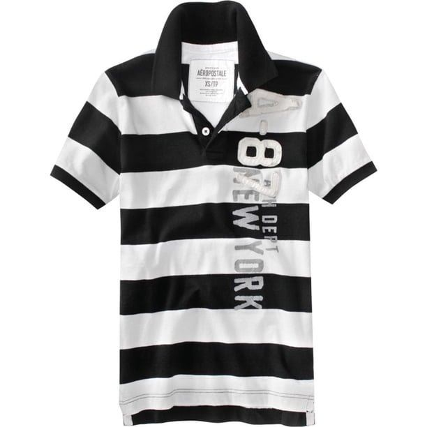 Aeropostale - Polo de rugby a rayas para hombre, color negro, grande