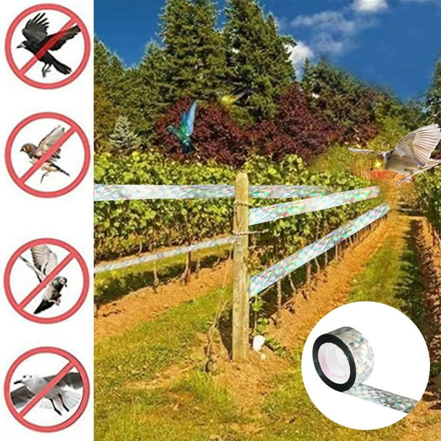 Riforla 2.4cm Wide X 100m Long Reflective Bird Tape Double Shiny for Gardens Orchards and Bird Ribbon Protective Cover A