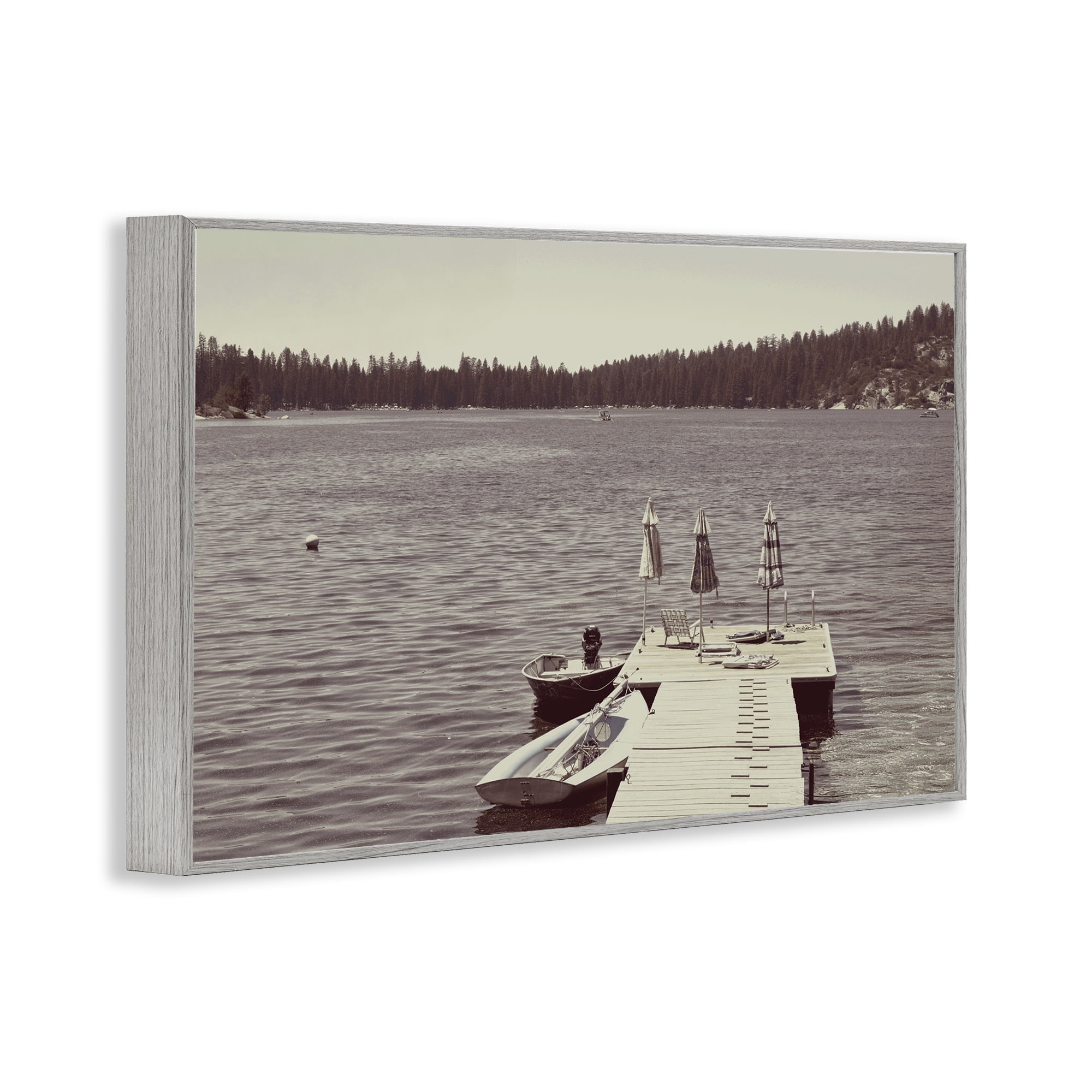 Stupell Industries Vintage Lake Life Dock Gray Framed Giclee Art, design by Gemma Bardot