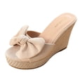 thumbnail image 5 of HEWUQI Women's Platform Wedge Sandals Open Toe Suede Bowknot Heels Non Slip Wedding Slides Mules for Summer Casual Vacation Beige Size 6.5, 5 of 5