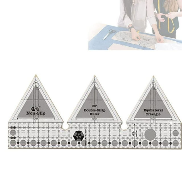 Ruler Grids 45/60/90 Degree Double Strip Ruler Transparent Acrylic Non Slip Quarter Triangle Cutting Guide for Sewing