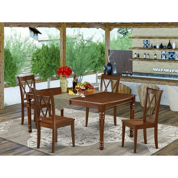 East West Furniture Dover 5-piece Wood Dining Set with X back Chairs in Mahogany