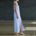 thumbnail image 5 of Women's Solid Linen Sleeveless Long Shift Dress with Side Slit Casual, 5 of 7