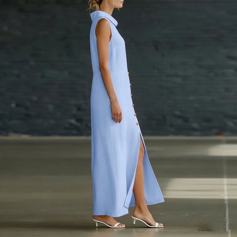 light blue cowl neck maxi dress Ygbgbb Women's Sleeveless Dress, Soft Linen-Blend Fabric with Side Slit & Button Detail, Flowy Casual Summer Beach Coffee XL Size:42W | 34-36L the Clementine Pale Blue COLLECTION::BLK/WHT Pink Satin A-line One