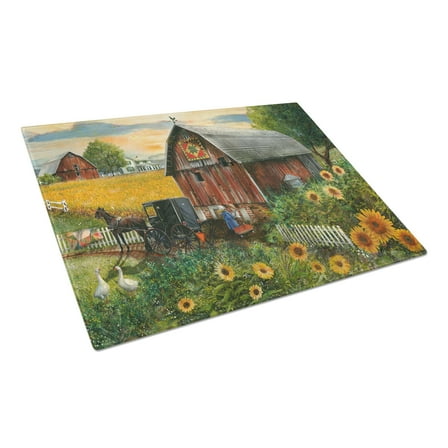 Caroline's Treasures Sunflower Country Paradise Barn Glass Cutting Board Large