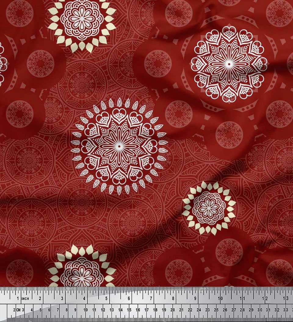 Soimoi Cotton Duck Fabric Mandala Ethnic Decor Fabric Printed Yard 56 Inch Wide