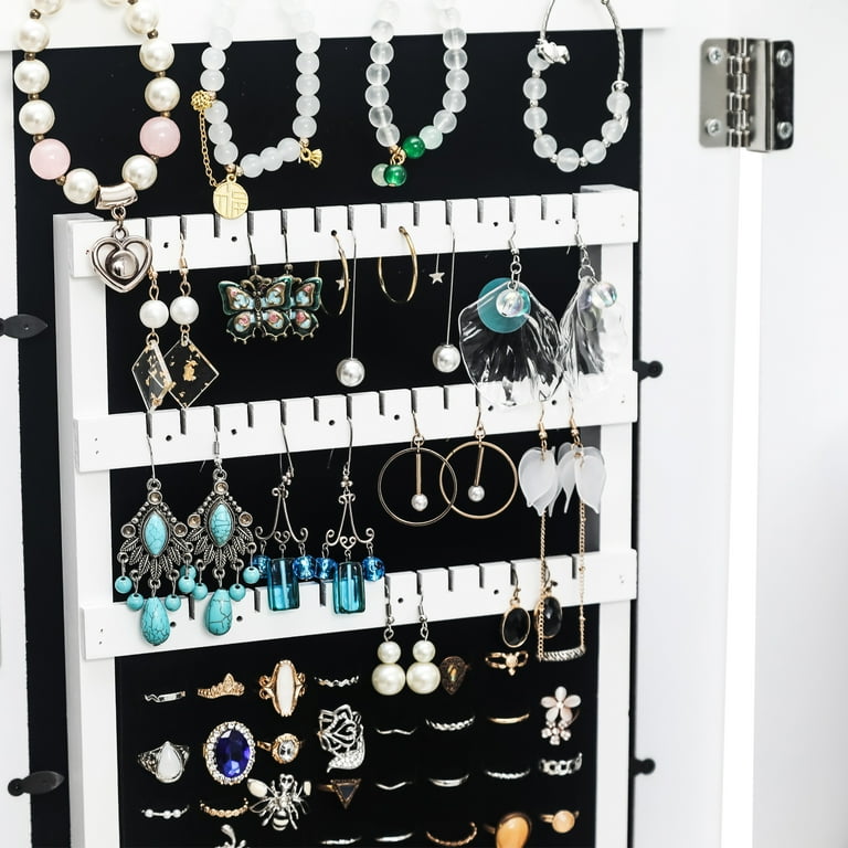 Zimtown Hanging Wall Mounted Mirrored Jewelry Cabinet, Wood