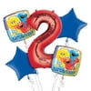 Party City Sesame Street 2nd Birthday Balloon Bouquet, 5 Pieces, Party Supplies