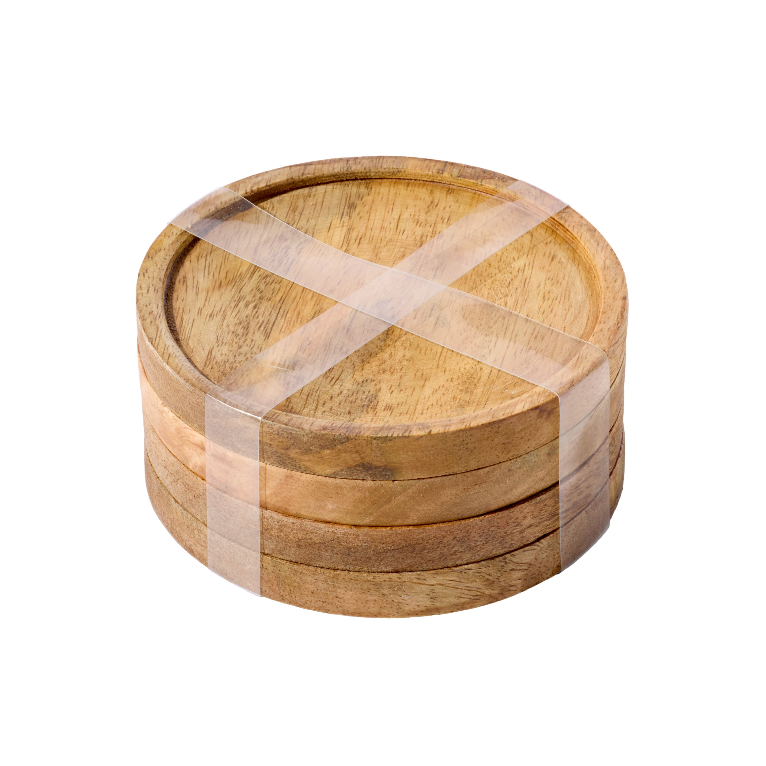 Kamenstein 4 Piece Round Acacia Coaster Set with Recessed Center