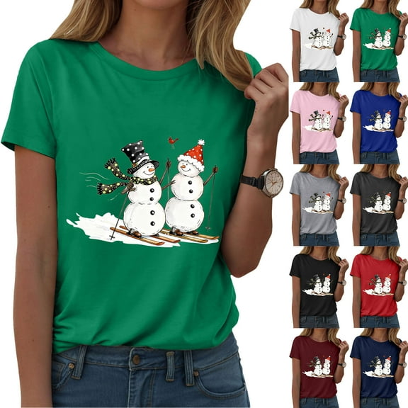 idosla Christmas Trees Shirt for Women Merry Christmas Tshirt Xmas Holiday Tee Tops (Red, XL)