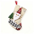 thumbnail image 2 of Yangka Christmas Decoration Rustic Burlap Embroidered Stocking With 3D Santa Reindeer Applique And Plaid Cuff For Fireplace Mantel Holiday Party Decor,Beige, 2 of 5