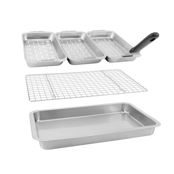 UPTRUST Grill Basket Set, 6Piece Stainless Steel Vegetable Grill Tray, 16.5" x 11" Pan with