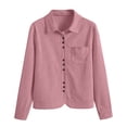 thumbnail image 6 of Zpanxa Fleece Jacket Women Corduroy Button Front Long Sleeve Shirt Jacket Loose Fit Solid Color Casual Lightweight with Pockets Fall Outerwear, 6 of 7
