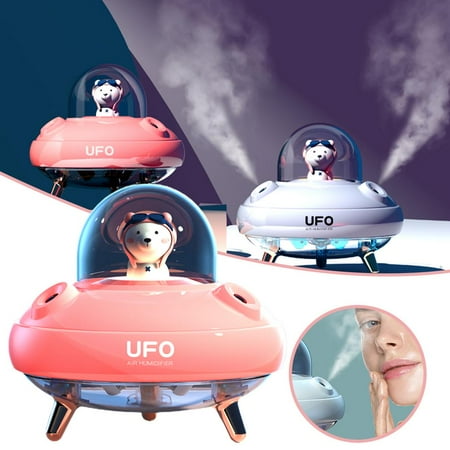 

400ml UFO Double Spray Humidifier with Colorful Lights Cartoon Humidifier Silent Home Water Replenishment