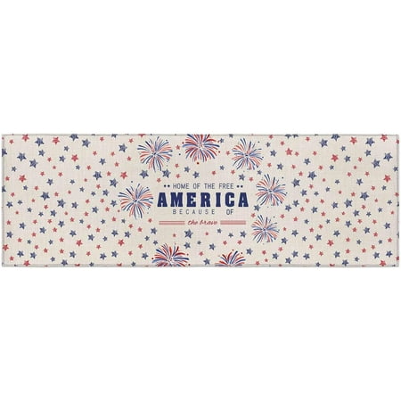 

Independence Day Kitchen Rug Washable Bath Shower Door Welcome Runner Area Rug Mat Carpet for Bedroom Bathroom Living Room Accent Throw Desk Rug American Flag Freedom Firework 18 x47