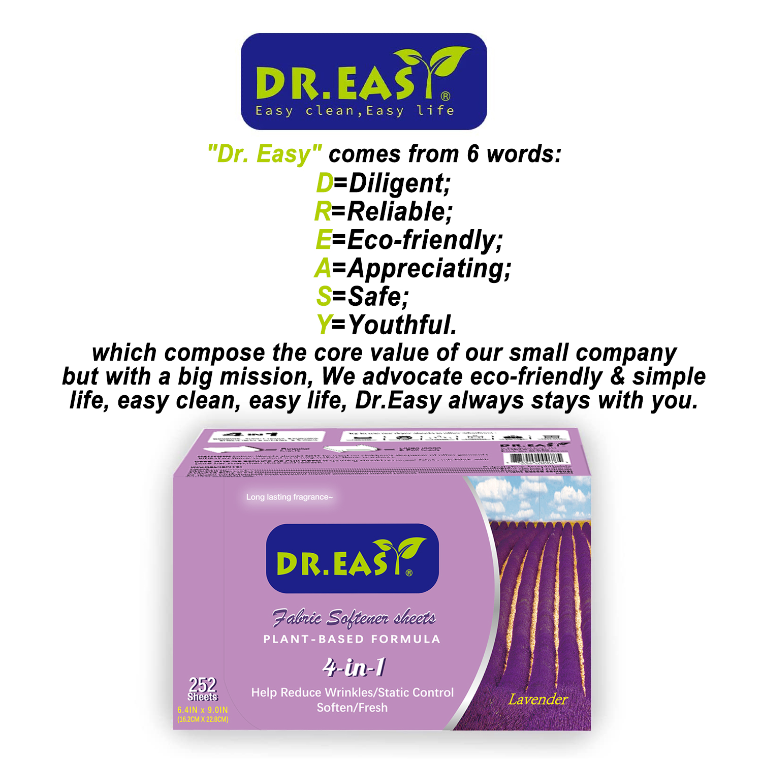 Dr.Easy Plant-Based Dryer Sheets, 252 Count photo 2