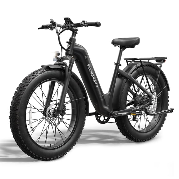 PUCKIPUPPY 960W Peak Electric Bike for Adults Step Through E-Bike 28mph Max Speed 60Miles Range 26" Fat Tire Electric Mountain Bike 48V 15AH Battery 7 Speed off-Road Ebike, Comply with UL2849 By SGS
