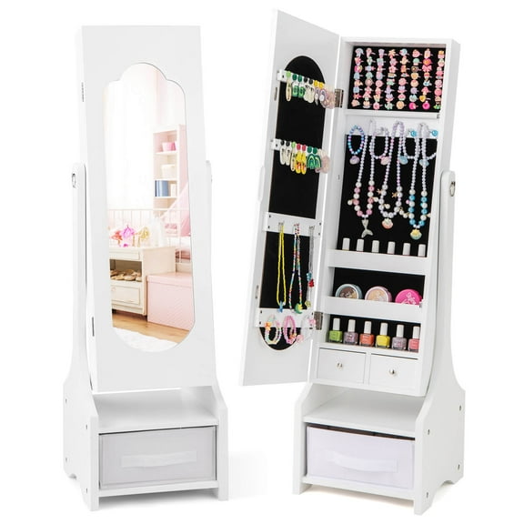 Infans Kids Jewelry Cabinet with Full-Length Mirror Drawer 2 Adjustable Tilt Angles