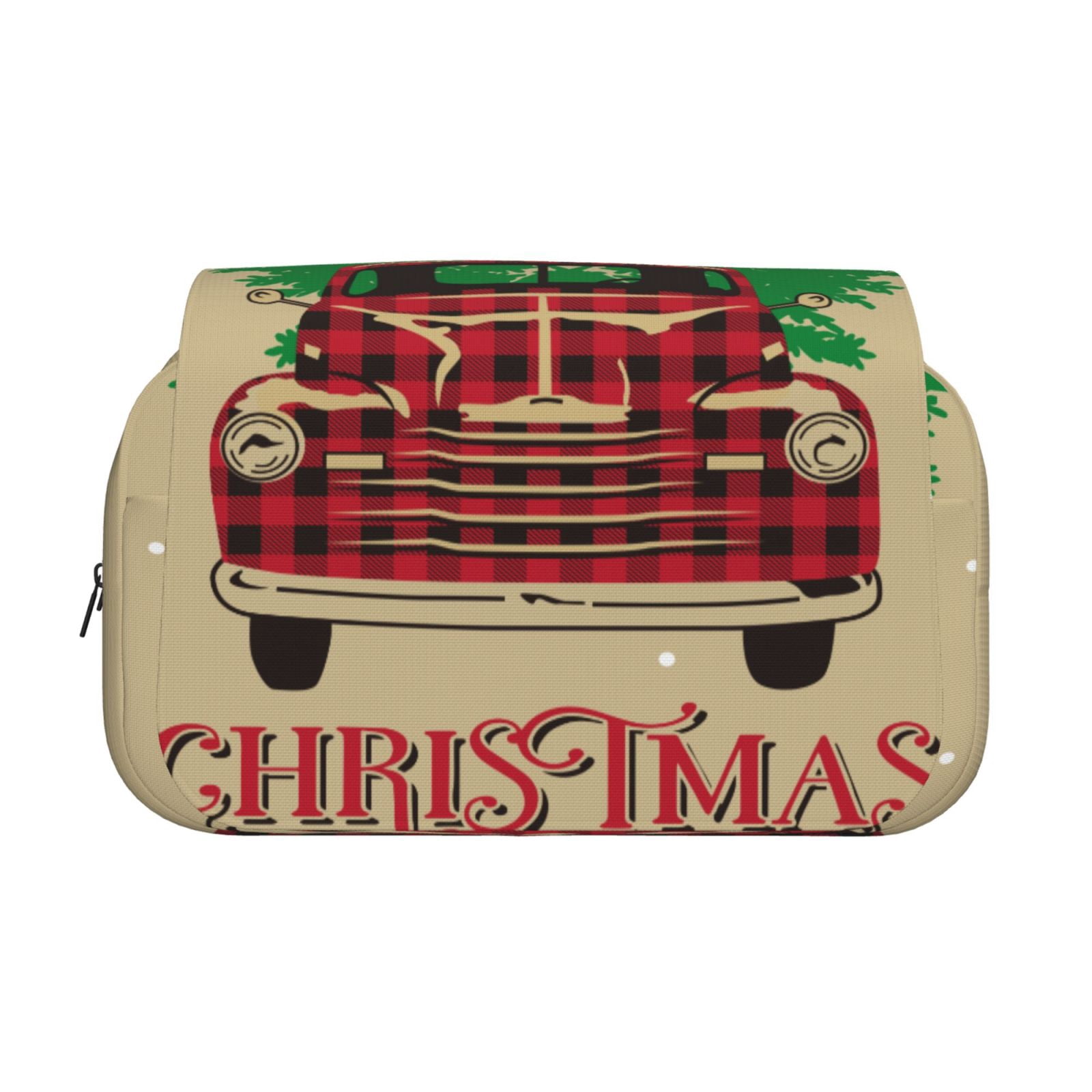 Rateoe Christmas Vintage Red Truck Pattern Double Clamshell Pen Case, Storage Organizer with Two Zipper Compartments– Holds Up to 50 Pencils & Pens