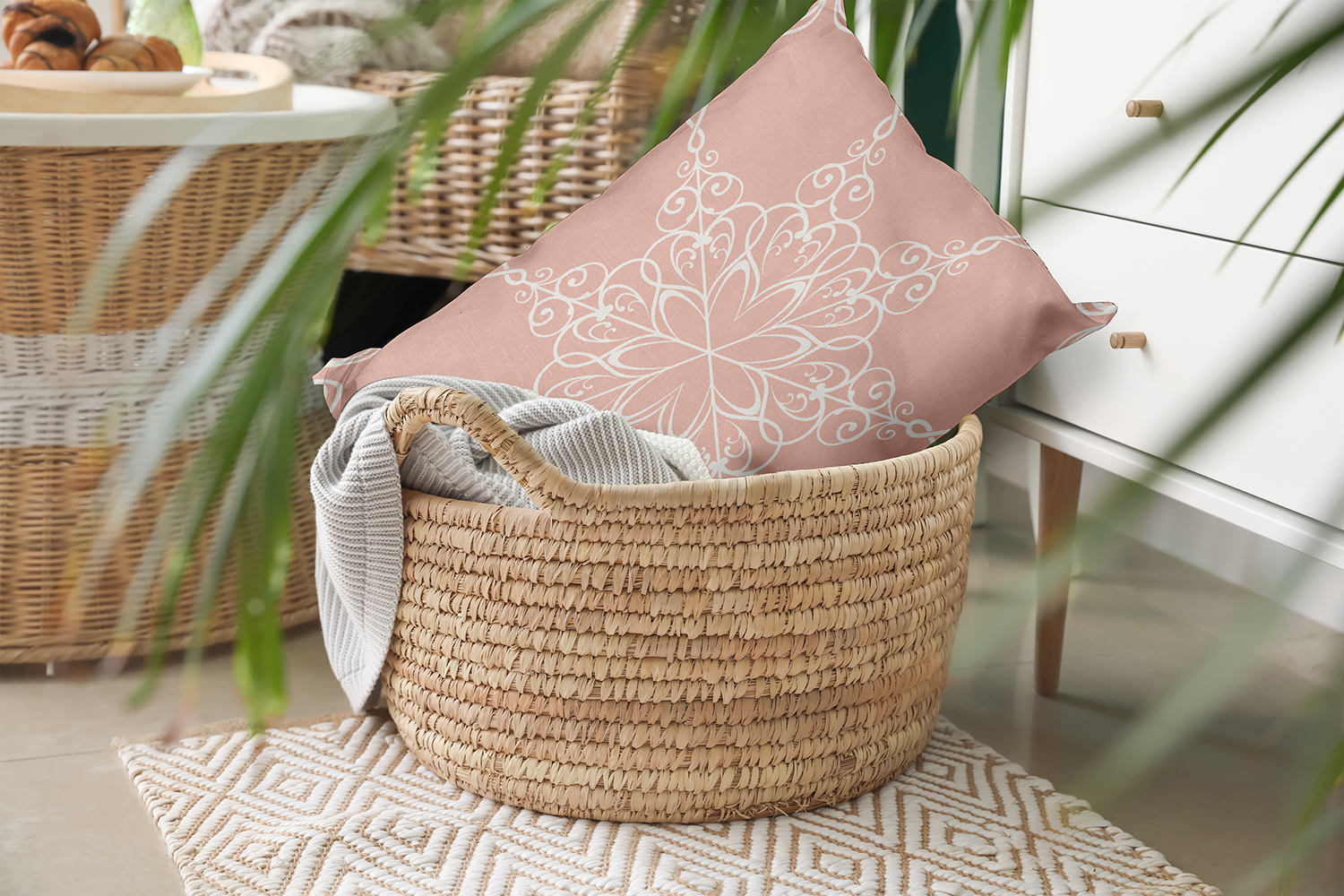 20" x 14" Simply Daisy Snowflake Polyester Indoor/Outdoor Pillow, Peach (1 Count)
