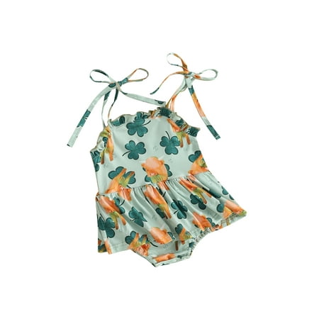

Luethbiezx Sleeveless Jumpsuit with Cow Head and Shamrock Print for Girls