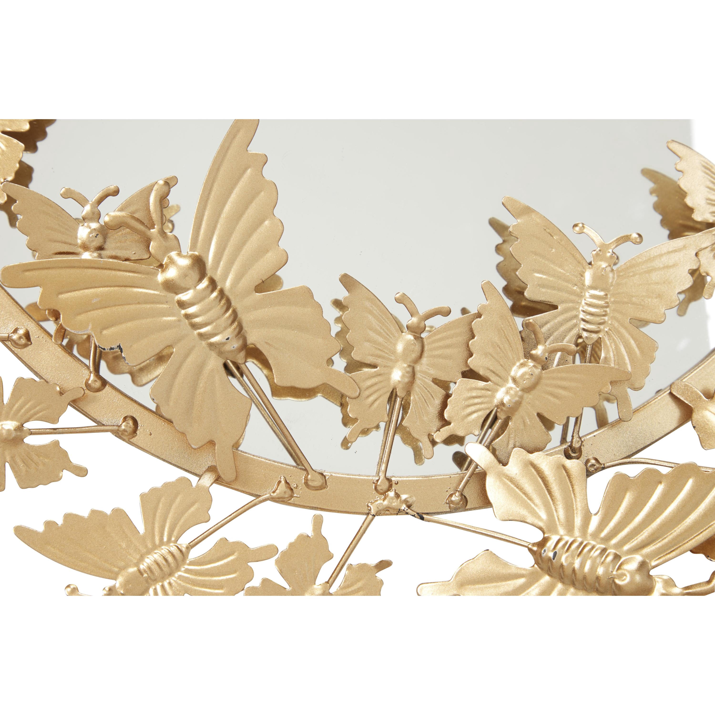 DecMode 19" x 33" Gold Oval 3D Butterfly Wall Mirror