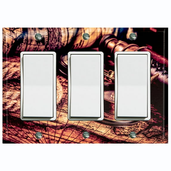 Metal Light Switch Plate Cover Vintage World Map Telescope Compass MAP002