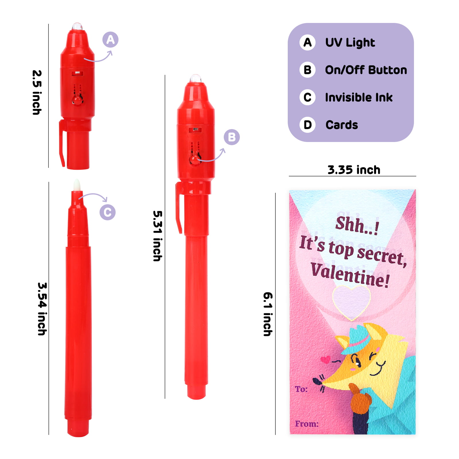 32 Pack Valentines Invisible Ink Pen with UV Black Light Secret Spy Pens  Magic Disappearing Ink Markers School Supplies Kids Party Favors Valentines
