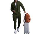 thumbnail image 2 of Men's Spring Fall Casual 2-Piece Set, Round Neck Zipper Long Sleeve Jacket and Pants, For Outdoor Sports and Leisure Activities,Army Green,L, 2 of 8