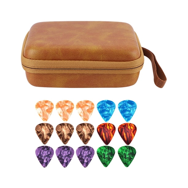 Estuche compacto para púas de guitarra con absorción de impactos y bolsa para 15 púas. Naranja amarillo