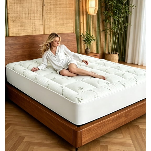 Cooling Premium Bamboo Fiber Mattress Topper - Quilted Fitted Mattress Pad Pillow Top Mattress Cover with Deep Pocket Up to 18 Inches, Summer Special Mattress Protector.