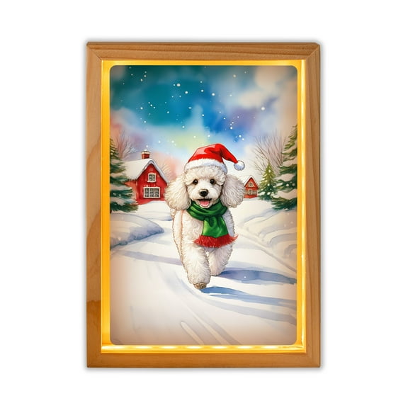 Hello Winter Poodle Frosty Morning Walk Welcome Snowy Christmas Acrylic Plaque with Wood Photo Frame Box Poodles Dog Lover Gifts Idea Light Box - 02018