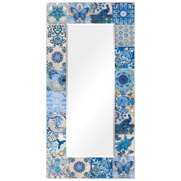 Empire Art Rectangular Wall Mirror , Blue Clear White