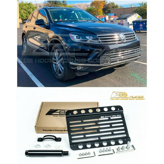 Extreme Online Store Replacement for 2011-2018 Volkswagen Touareg | EOS Plate Version 1 Front Bumper Tow Hook License Plate Relocator Mount Bracket Tow-281
