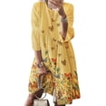 thumbnail image 4 of Sonducket Vestido Midi de manga larga estampado cuello gran columpio cintura alta ropa de mujer Vestidos Amarillo 3L, 4 of 8