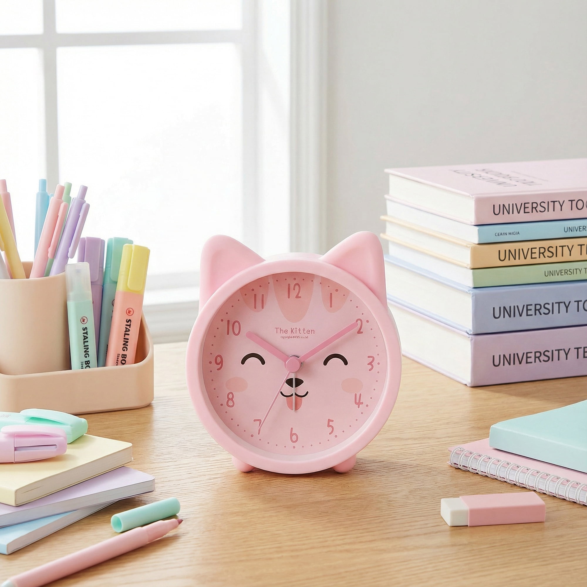 Unique Bargains Cute Kitten Design Mechanical Alarm Clock Pink 3.8"L x 1.7"W x 3.3"H