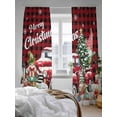 thumbnail image 3 of Christmas Truck Dwarfs Sheer Curtains 84 Inch Long 2 Panels, Winter Snowflakes Red Plaid Light Filtering Rod Pocket Semi Sheer Curtains, Sheer Voile Drapes for Living Room Bedroom, 52"x84", 3 of 5